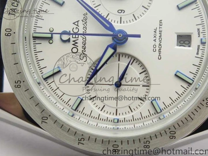 0808 Unique Speedmaster ’57 Co-Axial OMF 1:1 Best Edition White Dial Blue Markers A9300 (Free Leather Strap) 8132